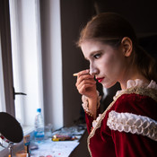 Model Neža Rustja preparing <em>Photo: © Saša Huzjak</em>