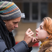 Make-up designer Lija Ivančič with Liza Marijina (behind the scenes) <em>Photo: © Saša Huzjak</em>