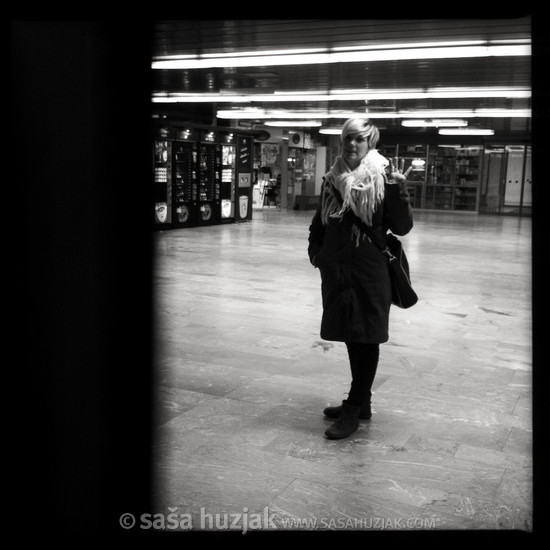 My wife Spela waving me goodbye, as the door of my elevator shuts <em>Photo: © Saša Huzjak</em>