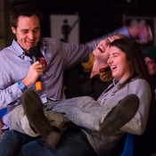 Marcus Ryan, sitting in the lap of two girls in the first row during his performance @ Festival Lent, Maribor (Slovenia), 20/06 > 05/07/2014 <em>Photo: © Saša Huzjak</em>