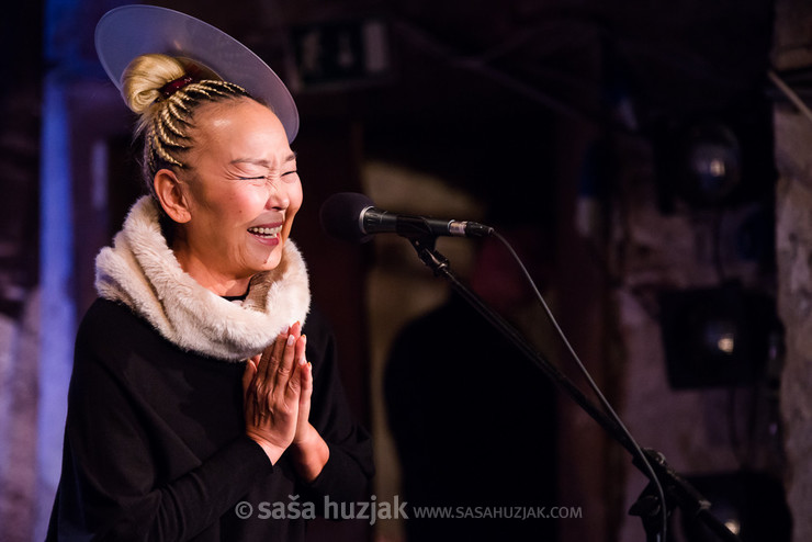 Sainkho Namtchylak, thanking the audience (Sainkho Namtchylak & Ned Rothenberg duo) @ Narodni dom Maribor, Mali oder, Maribor (Slovenia), 23/10/2014 <em>Photo: © Saša Huzjak</em>