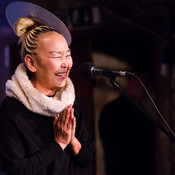 Sainkho Namtchylak, thanking the audience (Sainkho Namtchylak & Ned Rothenberg duo) @ Narodni dom Maribor, Mali oder, Maribor (Slovenia), 23/10/2014 <em>Photo: © Saša Huzjak</em>