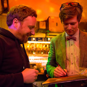 J. Willgoose, Esq. (Public Service Broadcasting) signing LP tp a fan that came from Croatia to see them play live @ Chelsea, Vienna (Austria), 20/05/2015 <em>Photo: © Saša Huzjak</em>