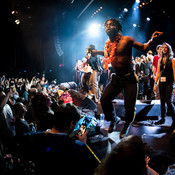 Young Fathers with fans on stage @ MENT Ljubljana, Ljubljana (Slovenia), 31/01 > 02/02/2018 <em>Photo: © Saša Huzjak</em>