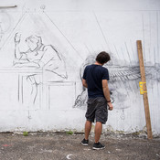 Mural in the making by Niall Dooley @ Human Mosaic festival, Goleniów (Poland), 29/08 > 01/09/2018 <em>Photo: © Saša Huzjak</em>