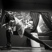 Ana-Marija Cupin (Repetitor) doing backstage pre-show yoga @ Vintage Industrial Bar, Zagreb (Croatia), 20/10/2018 <em>Photo: © Saša Huzjak</em>