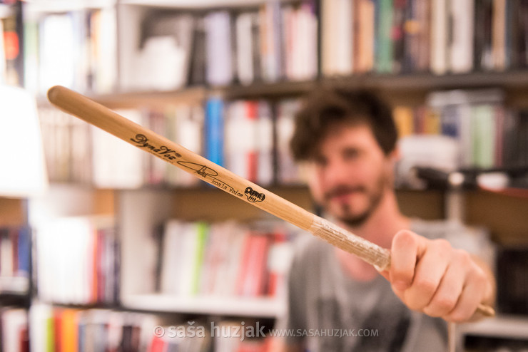 Detail of Miha's drumsticks @ Bulevar Books, Novi Sad (Serbia), 30/03/2019 <em>Photo: © Saša Huzjak</em>