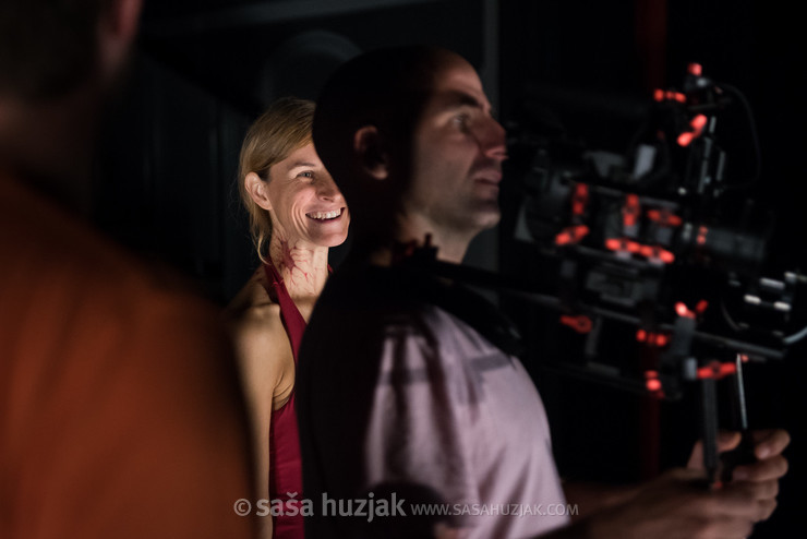Vlasta Veselko with director Tomaž Praunseis @ Polarity (short film) film set, Maribor (Slovenia), 2017 <em>Photo: © Saša Huzjak</em>