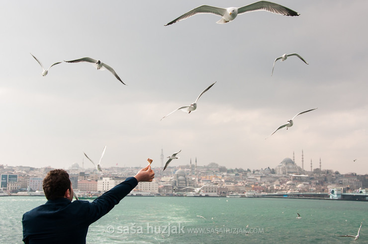 Feeding the seagulls on Bosphorus on a ferry traveling from the European to Asian part of the city of Istanbul @ Istanbul, Turkey, 2013 <em>Photo: © Saša Huzjak</em>